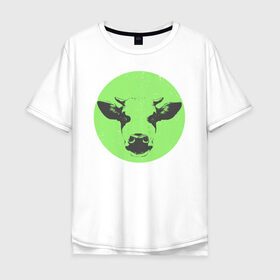 Мужская футболка хлопок Oversize с принтом корова в Кировске, 100% хлопок | свободный крой, круглый ворот, “спинка” длиннее передней части | 2021 | бык | год быка | год коровы | новый год | символ года