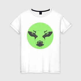 Женская футболка хлопок с принтом корова в Кировске, 100% хлопок | прямой крой, круглый вырез горловины, длина до линии бедер, слегка спущенное плечо | 2021 | бык | год быка | год коровы | новый год | символ года