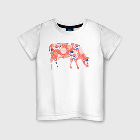 Детская футболка хлопок с принтом корова с цветами в Кировске, 100% хлопок | круглый вырез горловины, полуприлегающий силуэт, длина до линии бедер | Тематика изображения на принте: 2021 | бык | год быка | год коровы | корова | новый год | символ года