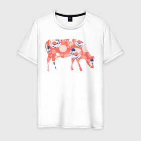 Мужская футболка хлопок с принтом корова с цветами в Кировске, 100% хлопок | прямой крой, круглый вырез горловины, длина до линии бедер, слегка спущенное плечо. | Тематика изображения на принте: 2021 | бык | год быка | год коровы | корова | новый год | символ года