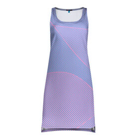 Платье-майка 3D с принтом Lines98 в Кировске, 100% полиэстер | полуприлегающий силуэт, широкие бретели, круглый вырез горловины, удлиненный подол сзади. | blue | good | lines | pink | positive | vibes | квадраты | красиво | линии | розовый | текстура | узор | шары