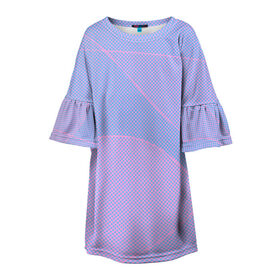 Детское платье 3D с принтом Lines98 в Кировске, 100% полиэстер | прямой силуэт, чуть расширенный к низу. Круглая горловина, на рукавах — воланы | blue | good | lines | pink | positive | vibes | квадраты | красиво | линии | розовый | текстура | узор | шары