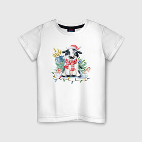 Детская футболка хлопок с принтом символ нового года в Кировске, 100% хлопок | круглый вырез горловины, полуприлегающий силуэт, длина до линии бедер | 2021 | бык | год быка | год коровы | новый год | символ года