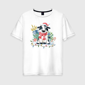 Женская футболка хлопок Oversize с принтом символ нового года в Кировске, 100% хлопок | свободный крой, круглый ворот, спущенный рукав, длина до линии бедер
 | 2021 | бык | год быка | год коровы | новый год | символ года