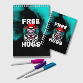 Блокнот с принтом FREE HUGS в Кировске, 100% бумага | 48 листов, плотность листов — 60 г/м2, плотность картонной обложки — 250 г/м2. Листы скреплены удобной пружинной спиралью. Цвет линий — светло-серый
 | 31 октября | halloween | halowen | ведьма | день всех святых | джек | костюм | кровь | лого | монстр | надпись | праздник | приведение | призрак | светильник | символ | страшная | тыква | ужасы | хеллоуин | хеллуин