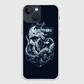 Чехол для iPhone 13 mini с принтом Кракен в Кировске,  |  | брутальная | веселый роджер | вода | корсар | кость | кракен | мертвец | море | мрачная | океан | осьминог | пират | темная | ужас | утопленник | череп | щупальца | якорь
