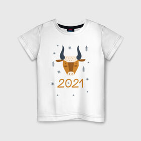 Детская футболка хлопок с принтом год быка 2021 в Кировске, 100% хлопок | круглый вырез горловины, полуприлегающий силуэт, длина до линии бедер | Тематика изображения на принте: 2021 | бык | год быка | год коровы | новый год | символ года