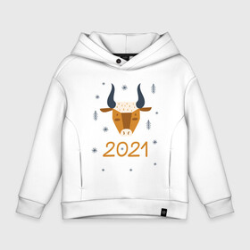 Детское худи Oversize хлопок с принтом год быка 2021 в Кировске, френч-терри — 70% хлопок, 30% полиэстер. Мягкий теплый начес внутри —100% хлопок | боковые карманы, эластичные манжеты и нижняя кромка, капюшон на магнитной кнопке | 2021 | бык | год быка | год коровы | новый год | символ года
