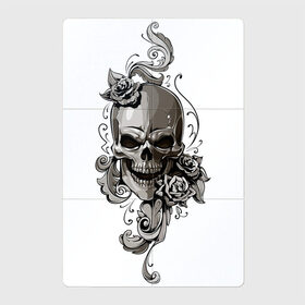Магнитный плакат 2Х3 с принтом Рисунок черепа в Кировске, Полимерный материал с магнитным слоем | 6 деталей размером 9*9 см | арт | белый | вектор | зубы | оскал | рисунок | роза | розы | серый | цветок | цветы | череп | чёрный