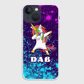 Чехол для iPhone 13 mini с принтом ЕДИНОРОГ DAB в Кировске,  |  | animals | dab | dance | unicorn | unicorns | даб | движение | единорог | единороги | животные | мем | мемы | прикол | приколы | радуга | радужный | разноцветный | танец