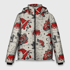 Мужская зимняя куртка 3D с принтом Ретро Хэллоуин в Кировске, верх — 100% полиэстер; подкладка — 100% полиэстер; утеплитель — 100% полиэстер | длина ниже бедра, свободный силуэт Оверсайз. Есть воротник-стойка, отстегивающийся капюшон и ветрозащитная планка. 

Боковые карманы с листочкой на кнопках и внутренний карман на молнии. | coffin | cosplay | death | graves | graveyard | grim | reaper | retro | scythe | star | stars | vintage | witch | ведьма | гроб | звезды | кладбище | косплей | котел | могила | могилы | могильные цветы | полумесяц | розы | хеллоуи