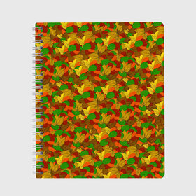 Тетрадь с принтом Autumn в Кировске, 100% бумага | 48 листов, плотность листов — 60 г/м2, плотность картонной обложки — 250 г/м2. Листы скреплены сбоку удобной пружинной спиралью. Уголки страниц и обложки скругленные. Цвет линий — светло-серый
 | Тематика изображения на принте: abstraction | autumn | colorful | leaves | patterns | texture | абстракция | листья | осень | разноцветный | текстура | узоры