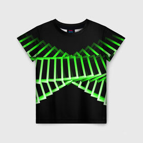 Детская футболка 3D с принтом Неоновые квадраты в Кировске, 100% гипоаллергенный полиэфир | прямой крой, круглый вырез горловины, длина до линии бедер, чуть спущенное плечо, ткань немного тянется | абстракция | зеленый квадрат | квадрат | неоновый квадрат | прямоугольник