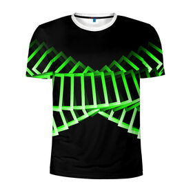Мужская футболка 3D спортивная с принтом Неоновые квадраты в Кировске, 100% полиэстер с улучшенными характеристиками | приталенный силуэт, круглая горловина, широкие плечи, сужается к линии бедра | абстракция | зеленый квадрат | квадрат | неоновый квадрат | прямоугольник