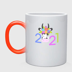 Кружка хамелеон с принтом 2021 в Кировске, керамика | меняет цвет при нагревании, емкость 330 мл | Тематика изображения на принте: 2021 | бык | год быка | год коровы | новый год | символ года