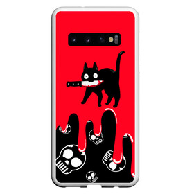 Чехол для Samsung Galaxy S10 с принтом WHAT CAT в Кировске, Силикон | Область печати: задняя сторона чехла, без боковых панелей | art | black | black cat | cat | dark | dark cat | halloween | what | what cat | what mem | арт | кот | кот арт | кот мем | мем | нож | праздник | прикол | прикольный кот | убица | хэллоуин | чёрный | чёрный кот | что | что мем
