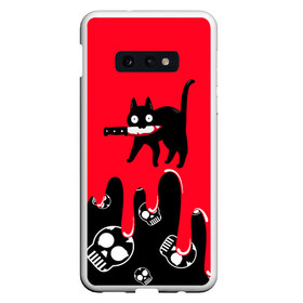 Чехол для Samsung S10E с принтом WHAT CAT в Кировске, Силикон | Область печати: задняя сторона чехла, без боковых панелей | art | black | black cat | cat | dark | dark cat | halloween | what | what cat | what mem | арт | кот | кот арт | кот мем | мем | нож | праздник | прикол | прикольный кот | убица | хэллоуин | чёрный | чёрный кот | что | что мем