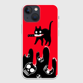 Чехол для iPhone 13 mini с принтом WHAT CAT в Кировске,  |  | art | black | black cat | cat | dark | dark cat | halloween | what | what cat | what mem | арт | кот | кот арт | кот мем | мем | нож | праздник | прикол | прикольный кот | убица | хэллоуин | чёрный | чёрный кот | что | что мем
