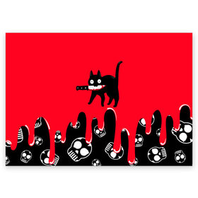 Поздравительная открытка с принтом WHAT CAT в Кировске, 100% бумага | плотность бумаги 280 г/м2, матовая, на обратной стороне линовка и место для марки
 | art | black | black cat | cat | dark | dark cat | halloween | what | what cat | what mem | арт | кот | кот арт | кот мем | мем | нож | праздник | прикол | прикольный кот | убица | хэллоуин | чёрный | чёрный кот | что | что мем