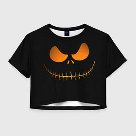 Женская футболка Crop-top 3D с принтом Зловещая улыбка в Кировске, 100% полиэстер | круглая горловина, длина футболки до линии талии, рукава с отворотами | halloween | злая улыбка | праздник | страшный праздник | хэллоуин