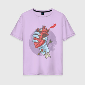 Женская футболка хлопок Oversize с принтом Сердце зомби в Кировске, 100% хлопок | свободный крой, круглый ворот, спущенный рукав, длина до линии бедер
 | arrow | art | hand | heart | zombie | арт | зомби | рука | сердце | стрела
