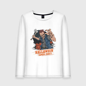 Женский лонгслив хлопок с принтом Halloween Zombie Party в Кировске, 100% хлопок |  | art | ax | cross | grave | halloween | man | moon | pumpkin | zombie | арт | зомби | крест | луна | могила | топор | тыква | хэллоуин | хэлуин | человек