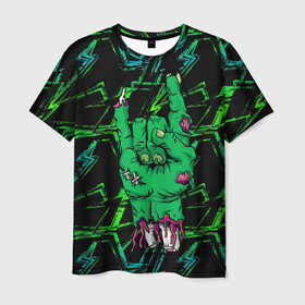 Мужская футболка 3D с принтом Rock Zombie в Кировске, 100% полиэфир | прямой крой, круглый вырез горловины, длина до линии бедер | blood | diablo | haloween | horror | дьявол | зомби | кости | кровь | мозги | мясо | страшилка | ужасы | хеллоуин | хелоуин