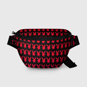 Поясная сумка 3D с принтом playboy в Кировске, 100% полиэстер | плотная ткань, ремень с регулируемой длиной, внутри несколько карманов для мелочей, основное отделение и карман с обратной стороны сумки застегиваются на молнию | black | love | playboy | rabbit | red | красный | кролик. | любовь | плейбой | черный