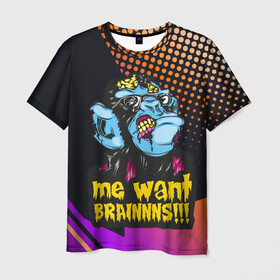 Мужская футболка 3D с принтом Me wants brainnns!!! в Кировске, 100% полиэфир | прямой крой, круглый вырез горловины, длина до линии бедер | blood | diablo | haloween | horror | дьявол | зомби | кости | кровь | мозги | мясо | страшилка | ужасы | хеллоуин | хелоуин