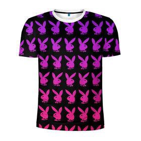 Мужская футболка 3D спортивная с принтом playboy в Кировске, 100% полиэстер с улучшенными характеристиками | приталенный силуэт, круглая горловина, широкие плечи, сужается к линии бедра | black | pink | playboy | violet | плейбой | розовый | фиолетовый. | черный
