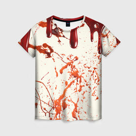 Женская футболка 3D с принтом Стекающая кровь в Кировске, 100% полиэфир ( синтетическое хлопкоподобное полотно) | прямой крой, круглый вырез горловины, длина до линии бедер | 2020 | blood | halloween | капли | кровавый | кровь | пятна | следы | стекающая | хэллоуин | хэлоуин
