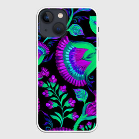 Чехол для iPhone 13 mini с принтом Bright в Кировске,  |  | abstraction | blue | bright | chamomile | flowers | leaves | patterns | shapes | texture | абстракция | листья | ромашки | синий | текстура | узоры | формы | цветы | яркий