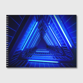 Альбом для рисования с принтом Неоновый тоннель в Кировске, 100% бумага
 | матовая бумага, плотность 200 мг. | неон | неоновый тоннель | тоннель | треугольник | треугольный коридор | фантастический тоннель