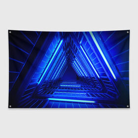 Флаг-баннер с принтом Неоновый тоннель в Кировске, 100% полиэстер | размер 67 х 109 см, плотность ткани — 95 г/м2; по краям флага есть четыре люверса для крепления | неон | неоновый тоннель | тоннель | треугольник | треугольный коридор | фантастический тоннель