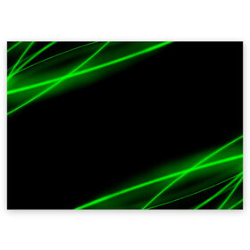Поздравительная открытка с принтом Неоновые лучи в Кировске, 100% бумага | плотность бумаги 280 г/м2, матовая, на обратной стороне линовка и место для марки
 | Тематика изображения на принте: зеленые линии | зеленые лучи | зеленый луч | линии | луч | неон | неоновые лучи