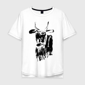 Мужская футболка хлопок Oversize с принтом бык нарисованный в Кировске, 100% хлопок | свободный крой, круглый ворот, “спинка” длиннее передней части | 2021 | бык | год быка | год коровы | новый год | символ года