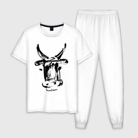 Мужская пижама хлопок с принтом бык в Кировске, 100% хлопок | брюки и футболка прямого кроя, без карманов, на брюках мягкая резинка на поясе и по низу штанин
 | 2021 | бык | год быка | год коровы | новый год | символ года