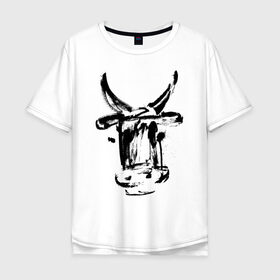 Мужская футболка хлопок Oversize с принтом бык в Кировске, 100% хлопок | свободный крой, круглый ворот, “спинка” длиннее передней части | Тематика изображения на принте: 2021 | бык | год быка | год коровы | новый год | символ года