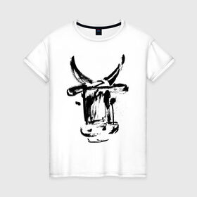 Женская футболка хлопок с принтом бык в Кировске, 100% хлопок | прямой крой, круглый вырез горловины, длина до линии бедер, слегка спущенное плечо | 2021 | бык | год быка | год коровы | новый год | символ года