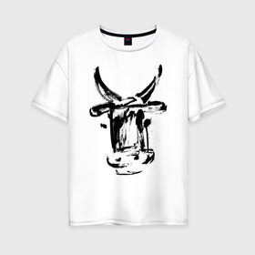 Женская футболка хлопок Oversize с принтом бык в Кировске, 100% хлопок | свободный крой, круглый ворот, спущенный рукав, длина до линии бедер
 | 2021 | бык | год быка | год коровы | новый год | символ года