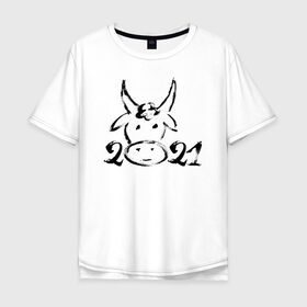 Мужская футболка хлопок Oversize с принтом 2021 в Кировске, 100% хлопок | свободный крой, круглый ворот, “спинка” длиннее передней части | 2021 | бык | год быка | год коровы | новый год | символ года