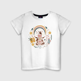 Детская футболка хлопок с принтом коровка в Кировске, 100% хлопок | круглый вырез горловины, полуприлегающий силуэт, длина до линии бедер | 