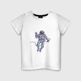 Детская футболка хлопок с принтом Привет от космонавта в Кировске, 100% хлопок | круглый вырез горловины, полуприлегающий силуэт, длина до линии бедер | арт | астронавт | космонавт | космос | невесомость | передаёт привет | привет | рисунок | скафандр