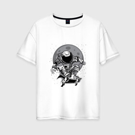 Женская футболка хлопок Oversize с принтом Космический скейт в Кировске, 100% хлопок | свободный крой, круглый ворот, спущенный рукав, длина до линии бедер
 | арт | астронавт | звезда | звёзды | космический отдых | космонавт | космос | ночь | рисунок | скафандр | скейт | скейтборд