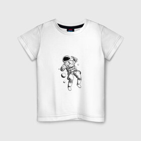 Детская футболка хлопок с принтом Полёт нормальный в Кировске, 100% хлопок | круглый вырез горловины, полуприлегающий силуэт, длина до линии бедер | арт | астронавт | звезда | звёзды | космонавт | космос | невесомость | ночь | полёт | полёт в невесомости | рисунок | скафандр
