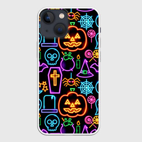 Чехол для iPhone 13 mini с принтом Halloween в Кировске,  |  | 31 октября | halloween | halowen | ведьма | день всех святых | джек | костюм | кровь | лого | монстр | надпись | праздник | приведение | призрак | светильник | символ | страшная | тыква | ужасы | хеллоуин | хеллуин