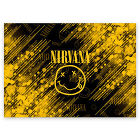 Поздравительная открытка с принтом Nirvana. в Кировске, 100% бумага | плотность бумаги 280 г/м2, матовая, на обратной стороне линовка и место для марки
 | 