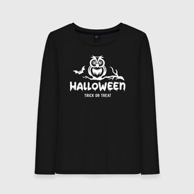 Женский лонгслив хлопок с принтом Halloween в Кировске, 100% хлопок |  | 31 октября | halloween | halowen | ведьма | день всех святых | джек | костюм | кровь | лого | монстр | надпись | праздник | приведение | призрак | светильник | символ | страшная | тыква | ужасы | хеллоуин | хеллуин