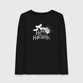 Женский лонгслив хлопок с принтом Halloween в Кировске, 100% хлопок |  | 31 октября | halloween | halowen | ведьма | день всех святых | джек | костюм | кровь | лого | монстр | надпись | праздник | приведение | призрак | светильник | символ | страшная | тыква | ужасы | хеллоуин | хеллуин