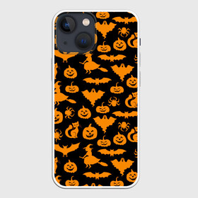 Чехол для iPhone 13 mini с принтом Halloween в Кировске,  |  | 31 октября | halloween | halowen | ведьма | день всех святых | джек | костюм | кровь | лого | монстр | надпись | праздник | приведение | призрак | светильник | символ | страшная | тыква | ужасы | хеллоуин | хеллуин